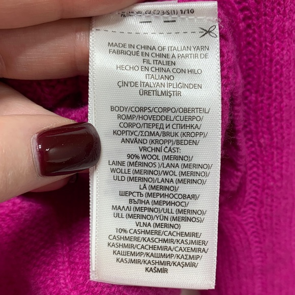 Polo Ralph Lauren Wool Cashmere Blend V-Neck Cable Knit Sweater Magenta Sz M - Picture 7 of 9